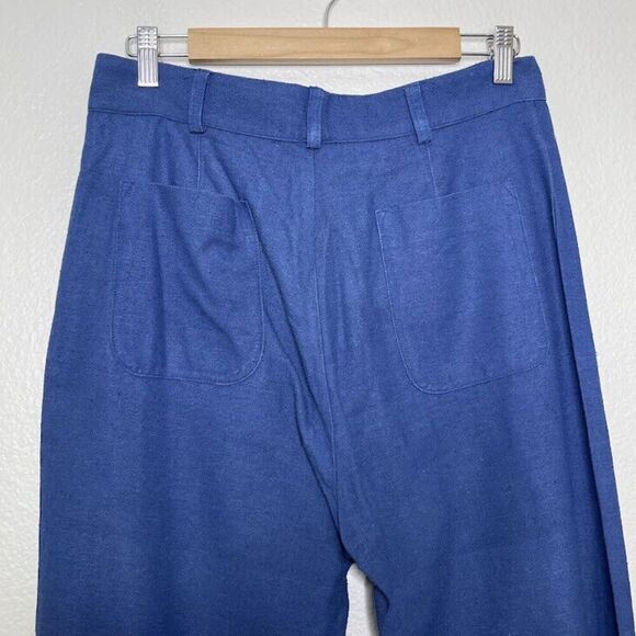 Savannah Morrow Pants Medium 100% Peace Silk Jada Flared Trouser Blue High Waist - Picture 12 of 16